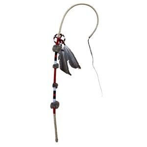 Native American Style Ceremonial Wand Staff Peace Wheel Feathers Beadwork Rabbit
